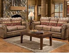 Sierra Lodge Living Room Collection Lodge Living Room, Elegant Living Room Furniture, Rustic Style Furniture, Western Living Room, Log Cabin Furniture, Western Bedroom Decor, Furnitur Ruang Keluarga, Rustic Living Room Furniture, Rustic Sofa