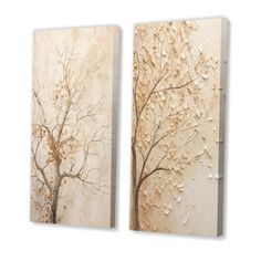 two canvases with trees painted on them