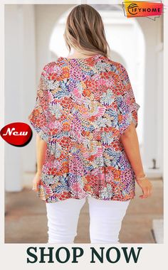 Multicolor Floral V Neck Half Sleeve Plus Size Blouse Plus Size Blouse, Plus Size Blouses, Half Sleeve, Half Sleeves, On Sale, Plus Size, V Neck, Free Shipping, Floral