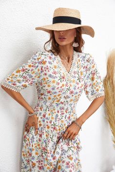 Women Dress Best Short Sleeve Printed Dress – Cloth Arlo Lined Knee-length Summer Mini Dress, V-neck Midi Dress With Ditsy Floral Print For Summer, V-neck Floral Dress With Ditsy Print, Summer V-neck Dress With Ditsy Floral Print, Casual Floral Print V-neck Mini Dress, Multicolor V-neck Boho Dress For Garden Party, Feminine Multicolor Knee-length Dress, Casual V-neck Maxi Dress With Ditsy Floral Print, Lined Midi Dress For Spring