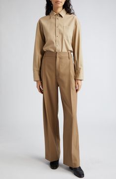 Topstitch detailing subtly calls out the classic lines of these pleated wide-leg trousers tailored from organic cotton in NYC. 30 1/2" inseam; 22" leg opening; 14 1/2" front rise; 16" back rise (size 8) Zip fly with hook-and-bar closure Front slant pockets; back welt pockets 100% organic cotton Hand wash, line dry Made in the USA of imported fabric Designer Clothing Tailored Cotton Wide Leg Pants, Tailored Full-length Cotton Wide Leg Pants, Tailored Full Length Cotton Wide Leg Pants, Classic Cotton Wide Leg Workwear Pants, Classic Cotton Wide Leg Pants For Work, Formal Cotton Wide Leg Pants With Relaxed Fit, Modern Cotton Wide Leg Formal Pants, Classic Full Length Wide Leg Pants With Relaxed Fit, Classic Wide Leg Pants For Office With Relaxed Fit