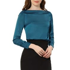 This blouse is made up of several design points: long sleeve, satin fabric, boat neck. Suit for autumn /winter and for many occasions, such as office, business, meeting. Pair with the pants for many occasions. MODEL SHOW: Regular Fit. Wear in size XS(Height: 5'9", Weight: 122 lbs). Measurement (in inches) International Size----------Chest Girth----------Waist Girth----------Shoulder Width----------Length XS------------------------------35 7/8------------------33 1/4------------------14 5/8------------------------23 S--------------------------------37 3/4------------------35 1/4------------------15 1/8---------------------23 3/8 M-------------------------------39 3/4------------------37 1/8------------------15 5/8---------------------23 7/8 L--------------------------------42 7/8----------- Boat Neck Suit, Satin Tops, Boat Neck Blouse, Tunic Tops Casual, Casual Tunics, Tops Long Sleeve, Office Business, Business Meeting, Satin Top