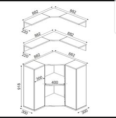 the drawing shows an open cabinet with three shelves