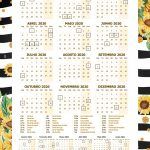 a calendar with sunflowers on it is shown in black and white stripes,