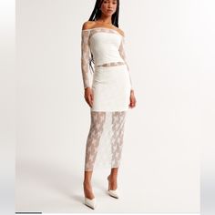 Brand New With Tags $70 Size Medium Brand New With Tags Sold Out Online Skirt Lining, Lace Midi Skirt, Figure Size, Lace Midi, Women Skirts Midi, Women Lace, White Material, Sheer Lace, Lace Fabric