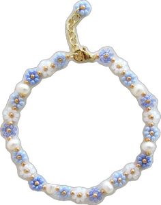 Blue Flower Bracelet, Daisy Flower Bracelet, Bracelet With Pearls, Pearl Bracelet Gold, Jewelry Dainty, Freshwater Pearl Bracelet, Flower Bracelet, Bracelet For Women, Bracelet Gold