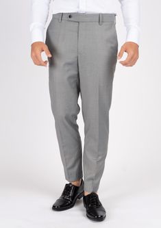 Light Grey Twill Pants - SARTORO Semi-formal Gray Tapered Leg Pants, Gray Slim Fit Dress Pants With Tapered Leg, Gray Slim Fit Tapered Leg Dress Pants, Gray Flat Front Pants For Business Casual, Gray Straight Pants For Semi-formal Occasions, Elegant Gray Straight Pants, Classic Gray Slim Fit Bottoms, Classic Fitted Gray Pants, Gray Tapered Leg Bottoms For Semi-formal Occasions