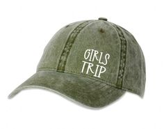 *Ready to Ship in 1-2 Business Days* Introducing the ultimate accessory for your next adventure: the Ladies Fit Baseball Cap with "Girls Trip" lettering! Designed with style and practicality in mind, this cap is the perfect addition to any girls' getaway. Crafted with the finest materials, this cap boasts a comfortable and flattering ladies fit, ensuring a snug yet breathable feel for all-day wear. The classic baseball cap design offers both sun protection and a touch of sporty chic to your ensemble. Whether you're planning a bachelorette bash, a weekend getaway, or simply a day of bonding with your besties, these caps make for memorable party favor that elevate the experience. Professionally applied heat transfer vinyl: The design is expertly crafted and meticulously applied for a long-la Ladies Hats, Fitted Baseball Caps, Bachelorette Trip, Girls Getaway, Hat Custom, Girls Weekend, Sporty Chic, Cap Design, Weekend Getaway