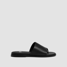 Slip on and go. An effortless thong sandal in soft tumbled leather. Thong Sandals, Eileen Fisher, Tumbling, Black Sandals, Leather Sandals, Block Heels, Open Toe, Shoes Sandals, Leather Upper