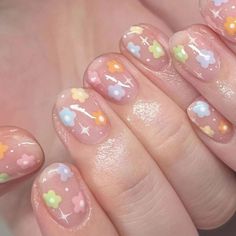 Design Ongles Courts, Nails Oval, Cute Short Nails, Short Fake Nails, Nagel Tips, Flower Nail Designs, Nails For Kids, Nails Spring