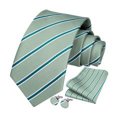 Stripe Tie Handkerchief Cufflinks - 05-SAGE GREEN2 Classic Green Neckwear For Business, Elegant Green Suit And Tie Accessories For Gift, Green Elegant Suit And Tie Accessories For Gift, Classic Green Adjustable Suit And Tie Accessories, Elegant Green Adjustable Tie, Green Summer Ties As Gift, Green Summer Ties As Gifts, Green Summer Ties For Gift, Green Summer Ties For Gifts