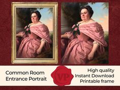 two paintings of women in pink dresses with the caption high quality instant portrait printable frame