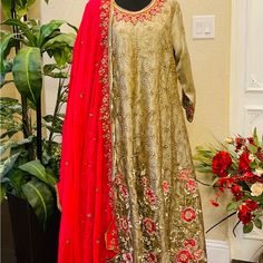 Beautiful Salwar Suit. Very Pretty, Suitable For Party Or Desi Wedding Or Festivals . A Must Have Please Note: Colors May Be Slightly Different Due To Camera Lighting Festive Fitted Evening Dress For Wedding, Glamorous Traditional Drape Silk Dress, Glamorous Silk Dress With Traditional Drape, Glamorous Organza Dress With Resham Embroidery, Red Anarkali Dress With Sequins, Glamorous Organza Dresses For Eid, Glamorous Dress With Dupatta For Eid, Glamorous Eid Dress With Dupatta, Maxi Length Gown For Wedding Party Season