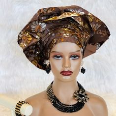 Get ready to make a statement with the African Traditional Hat Gele, a must-have accessory for any fashion-forward individual. Handmade with care, this pre-tied and ready-to-wear hat is available in multiple colors to match any outfit.  Whether you're attending a wedding, as the bride, bridesmaid, mother of the bride, or simply as a guest, this hat will add an extra touch of elegance and style to your look.  So why wait? Add some African flair to your wardrobe today with the African Traditional Hat Gele!