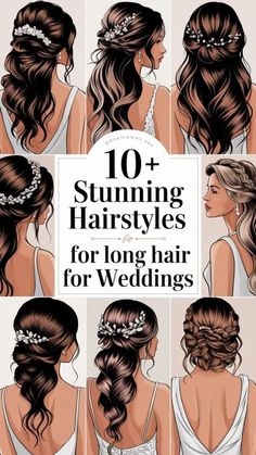 Hair For Weddings, Hair Styles For Long Hair, Elegant Updos, Bridal Hairdo, Braided Styles, Long Hair Wedding Styles, Trendy Wedding Hairstyles, Elegant Updo, Hairstyles For Long Hair