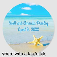 a starfish on the beach with text that reads, scott and amanda presley