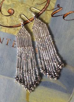 Beadwork Long Silver Seed Bead and Crystal Fringe by WorkofHeart Peacock Fringe Earrings, Luxurious Earrings, Crystal Fringe, Upcycled Gifts, Luxury Earrings, Bead Work Jewelry, Bugle Beads, Beaded Accessories, Earrings Wedding