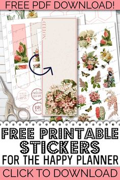 free printable happy planner floral stickers