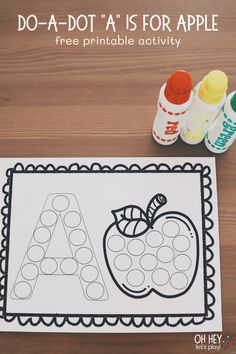 a printable alphabet activity for toddlers to do with apples and crayons