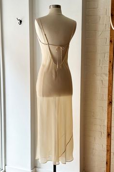 Beautiful nude sheer silk chiffon slip dress with cowl neck and scoop and back tie detail. Fits size S-M 100% silk Excellent condition Luxury Vintage Slip Dress For Women, Luxury Sheer Silk Dresses, Garter Slip Dress, Luxury Vintage Women's Slip Dress, Kate Moss Sheer Slip Dress, Tulle Slip Dress, Night Dresses, Digital Closet, Only Hearts