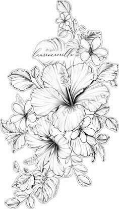 Thigh Hip Tattoo, Hibiscus Drawing, Tattoo Design Ideas For Women, Flower Tattoo Stencils, Printable Tattoos, Stencil Outline