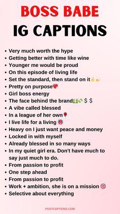 a pink poster with the words boss babe ig captions