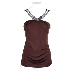 Gucci sleeveless embellished brown top. Size M Condition: Really good. Chic Gucci Party Bottoms, Sheer Gucci Top, Luxury Designer Gucci Tops, Multicolor Gucci Tops For Summer, Gucci Fitted Sleeveless Top, Black Gucci Tops With Letter Print, Gucci Black Party Top, Gucci Outfits Women, Top Marron