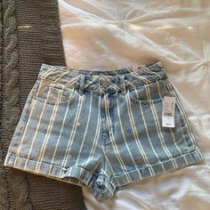 Brand New, I Just Ordered The Wrong Size And Never Returned Them Sold Out On The Pacsun Website Feel Free To Make An Offer Summer Striped High-waisted Jean Shorts, Striped High-waisted Jean Shorts For Summer, Striped Jean Shorts For Summer, Spring Casual Shorts With Vertical Stripes, Casual Vertical Stripes Shorts For Spring, Spring Striped High-waisted Jean Shorts, Striped Cotton Jean Shorts For Summer, Striped Denim Shorts For Spring, Casual High Waist Striped Shorts