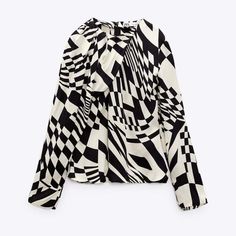 Nwot Zara Woman Pleated Print Limited Edition Top Blouse Black White Size Xs Chic Graphic Print Tops, Black Printed Tops For Workwear, Chic Graphic Print Blouse For Fall, Black And White Long Sleeve Tops For Fall, Chic Blouse With Graphic Print For Work, Chic Graphic Print Blouse For Work, Black Graphic Print Blouse For Work, Chic White Printed Blouse, Black And White Long Sleeve Tops For Spring