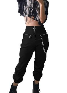 PRICES MAY VARY. Women Harajuku Style Casual Long Pant Hip Hop Trousers lace up closure Hand Wash Only Made of high-quality polyester material, grunge pants offer both comfort and durability. Punk pants are designed with a slim fit, zip closure, and tapered ankles for a sleek and edgy look, perfect for women who love to make a bold statement. With multiple pockets, gothic pants are both practical and fashionable. The multiple pockets add functionality to the stylish design. Whether you're attend Style Black Trousers, Grunge Pants, Gothic Pants, Punk Pants, Black Trousers, Cargo Pants, Harajuku, Trousers, Chain