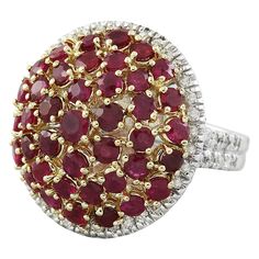 Stamped: 14K Total Ring Weight: 16.7 Grams Ruby5.50 Weight 2.00 Carat (3.00 to 3.50 Millimeters)Diamond Weight: 0.70 carat (F-G Color, VS2-SI1 Clarity )Face Measures: 25.75x24.95 Millimeter SKU: [600674] Luxury Gia Certified Ruby Ring, Luxury Ruby Cluster Ring With Diamonds, Luxury Cluster Ruby Ring With Diamonds, Luxury Red Cluster Diamond Ring, Luxury Ruby Cluster Ring, Luxury Gia Certified White Gold Ruby Ring, Luxury Red Cluster Ring, Luxury Ruby Ring With Diamond Accents And Round Shape, Luxury Round Ruby Ring With Diamond Accents