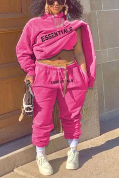 LW Plus Size Essentials Letter Print Tracksuit Set Plus Size Sweatpants Outfit, Sporty Loungewear, Sweat Suits Outfits, Pink Sweatsuit, Matching Tracksuit, Velvet Tracksuit, Cabin Trip, Trendy Logos, Tracksuit Outfit