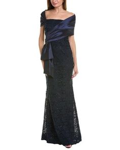 Rickie Freeman For Teri Jon 3/4-sleeve Lace Overlay Gown - Navy | Editorialist Fitted Evening Gown With 3/4 Sleeves, Formal Evening Dress With 3/4 Sleeve, 3/4 Sleeve Mother Of The Bride Dress For Party, Formal Mother Of The Bride Dress With 3/4 Sleeve, Spring Gown For Mother Of The Bride, Mother Of The Bride Dress For Evening, Spring Mother Of The Bride Gown, Navy Gown, Teri Jon