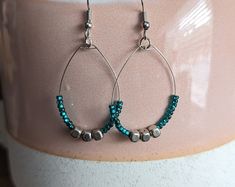 Dangle - Etsy Turquoise Beaded Teardrop Hoop Earrings, Silver Dangle Beaded Earrings With Spacer Beads, Silver Teardrop Beaded Earrings With Faceted Beads, Silver Teardrop Beaded Earrings, Turquoise Silver Beaded Dangle Earrings, Bohemian Silver Beaded Earrings With Spacer Beads, Acrylic Nails Almond Shape, Almond Acrylic Nails, Almond Shape