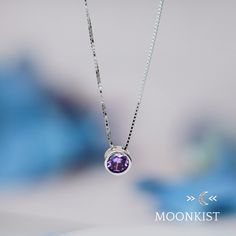 This minimalist necklace is wonderful for anyone with a February birthday! It works beautifully as a delicate layering necklace or an elegant solitaire pendant. Great for everyday wear, this Amethyst CZ pendant features a 6 mm round faceted gemstone, hand set in a sterling silver bezel mounting. These mountings are firmly soldered and tumble polished for hours to increase durability. This necklace comes complete with a sterling silver chain measuring 16 inches in length, with an additional 2 inc Bezel Set Necklace, Silk Bracelet, Promise Rings For Couples, Solitaire Necklace, Solitaire Pendant Necklace, Bridal Ring Sets, Solitaire Necklaces, Bezel Pendant, Cz Pendant