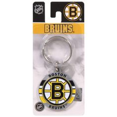 a boston hockey keychain with the word boston on it's front and bottom