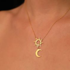 Looking for a unique and meaningful piece of jewelry? Our Sun and Moon Harmony Necklace embodies both balance and beauty, making it a perfect addition to any jewelry collection. Crafted with high-quality materials and expert attention to detail, this necklace features a beautiful sun and moon design that symbolizes harmony and balance. The pendant is crafted with intricate details and hangs from a delicate chain, making it a perfect piece for layering or wearing on its own. This Sun and Moon Har Sun And Moon Pendant, Sun And Moon Design, Celestial Pendant, October Birthstone Necklace, Sun And Moon Necklace, North Star Necklace, Meaningful Necklace, Tiny Necklace, The Sun And Moon