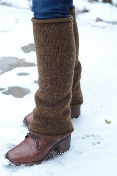 Natural 100% felted wool leg warmers knee length. Chesnut Brown colour. Handmade natural dark brown super warm leg warmers. I knit and then felt these leg warmers - they are absolutely natural, not chemically treated. Only boiling water and soap were used in the felting process.  Can be washed in washing machine - wool mode cool water. Leg warmers are very warm and durable. One size fits all - a bit stretchy as they are knitted. Perfect to wear with skirts or on narrow jeans. 100% wool makes them warm, felting makes them soft and wind resistant. Length about 44 cm / 17 inch. Leg warmers are made to order. I will make such leg warmers for you in about a week after purchase. Other colors are available by request. Cozy Brown Leg Warmers For Fall, Cozy Brown Leg Warmers, Brown Leg Warmers For Fall, Brown Knee-high Leg Warmers For Winter, Brown Knee-high Winter Leg Warmers, Brown Leg Warmers, Wool Leg Warmers, Leg Gaiters, Brown Legs