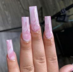 Nails! Follow @indyyya for more #pink #pinknails #naildesign #nailpolish #nailinspiration Acrylic Nails Coffin Easy Design, Barbie Pink Nails 2023, Marble Nails Acrylic, Medium Long Nails, Unghie Sfumate, Nagel Tips, Edgy Nails, Smink Inspiration