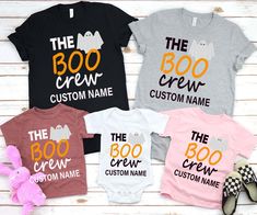 Get ready for spooky fun with The Boo Crew Shirts! Our Custom Shirts Halloween collection features Kids Halloween Shirts and Halloween Party Shirts perfect for the whole family. Create unforgettable memories with our Family Matching Shirts, designed to bring everyone together in ghostly style. Our Ghost Shirts and Kids Tees are crafted with comfort in mind, ensuring your little ones can enjoy Halloween to the fullest. Whether you're attending a party or just enjoying the season, our custom desig Playful Pre-shrunk Tops For Halloween, Playful Crew Neck Tops For Halloween, Customizable Cotton Novelty Tops, Family Matching Halloween Tops Short Sleeve, Customizable Short Sleeve Halloween Tops, Customizable Short Sleeve Tops For Halloween, Cute Halloween Custom Print Tops, Cute Custom Print Tops For Halloween, Cute Halloween Tops With Custom Print