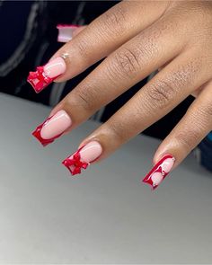 Red And Hot Pink Nails, Red Bow Wallpaper, Name On Nails, Baddie Nail Designs, Female Nails, Dinner Outfit Classy, Cute Nail Ideas