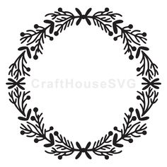 a black and white silhouette of a wreath with leaves in the middle, on a white background