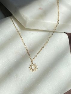 Tiny CZ Sun Necklace-Gold Filled Chain-Sun Necklace-Gold Sun | Etsy Dainty Round Jewelry With Sun Design, Dainty Sun Design Jewelry For Gifts, Dainty Sun Design Round Necklace, Hamsa Necklace Gold, Gold Circle Necklace, Necklace Everyday, Sun Charm, Sun Necklace, Gold Hamsa