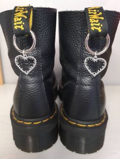 Handmade spikey silver heart boot charms  Perfect for Doc Martens  All boot charms can be purchased as a pair or individually, perfect for mix 'n' matching! Charm dimensions: 2.4cm x 2.4cm Boot Charms, Boot Chains, Gold Boots, Silver Boots, Silver Bear, Star Boots, Butterfly Heart, Japanese Characters, Handmade Lace