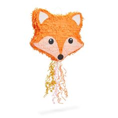 an image of a red fox balloon with streamers on it's head and eyes