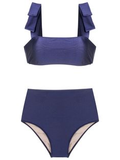 navy blue stretch-design Bikini Top bow detailing square neck rear clasp fastening sleeveless Bikini Bottoms high waist elasticated waistband Be mindful to try on swimwear over your own garments. Chemical Products, Adriana Degreas, Versace Outfit, Swimsuit Dress, Swimsuit Shops, Dress Cover, Swimwear Outfit, Lady Dior, Wide Straps