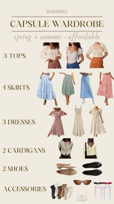 Dress And Skirt Capsule Wardrobe, Capsule Wardrobe Cottagecore, Modest Summer Outfits Aesthetic Casual, Spring Outfits Church, Feminine Modest Outfits, Spring Outfits Modest, Summer Church Outfits For Women, Cottagecore Capsule Wardrobe, Modest Spring Fashion