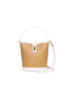 Vita Rattan Bucket Bag White Everyday Straw Bucket Bag With Detachable Strap, Natural Color Bucket Shoulder Bag With Detachable Strap, Chic Leather Bucket Straw Bag, Natural Color Bags With Detachable Strap For Everyday, Everyday Natural Bags With Detachable Strap, Everyday Natural Color Bags With Detachable Strap, Adjustable Strap Bucket Tote Bag For Day Out, Chic Cream Bucket Straw Bag, Chic Natural Hobo Bag With Removable Pouch