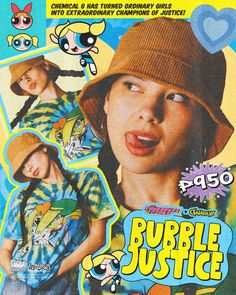 the poster for bubble justice is shown in front of a child's face and hat