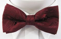 Mens Bowtie Burgundy Wine Paisley PreTied Mans Bow Tie Pre Tied Formal Adjustable Bow Tie, Pre-tied Bow Tie, Classic Bow Tie With Adjustable Ties, Fitted Bow Tie With Butterfly Knot, Elegant Bow Tie With Adjustable Ties, Elegant Bow Tie With Adjustable Ties As Gift, Elegant Gift Bow Tie With Adjustable Ties, Elegant Formal Bow Tie With Adjustable Ties, Elegant Fitted Bow Tie With Adjustable Ties